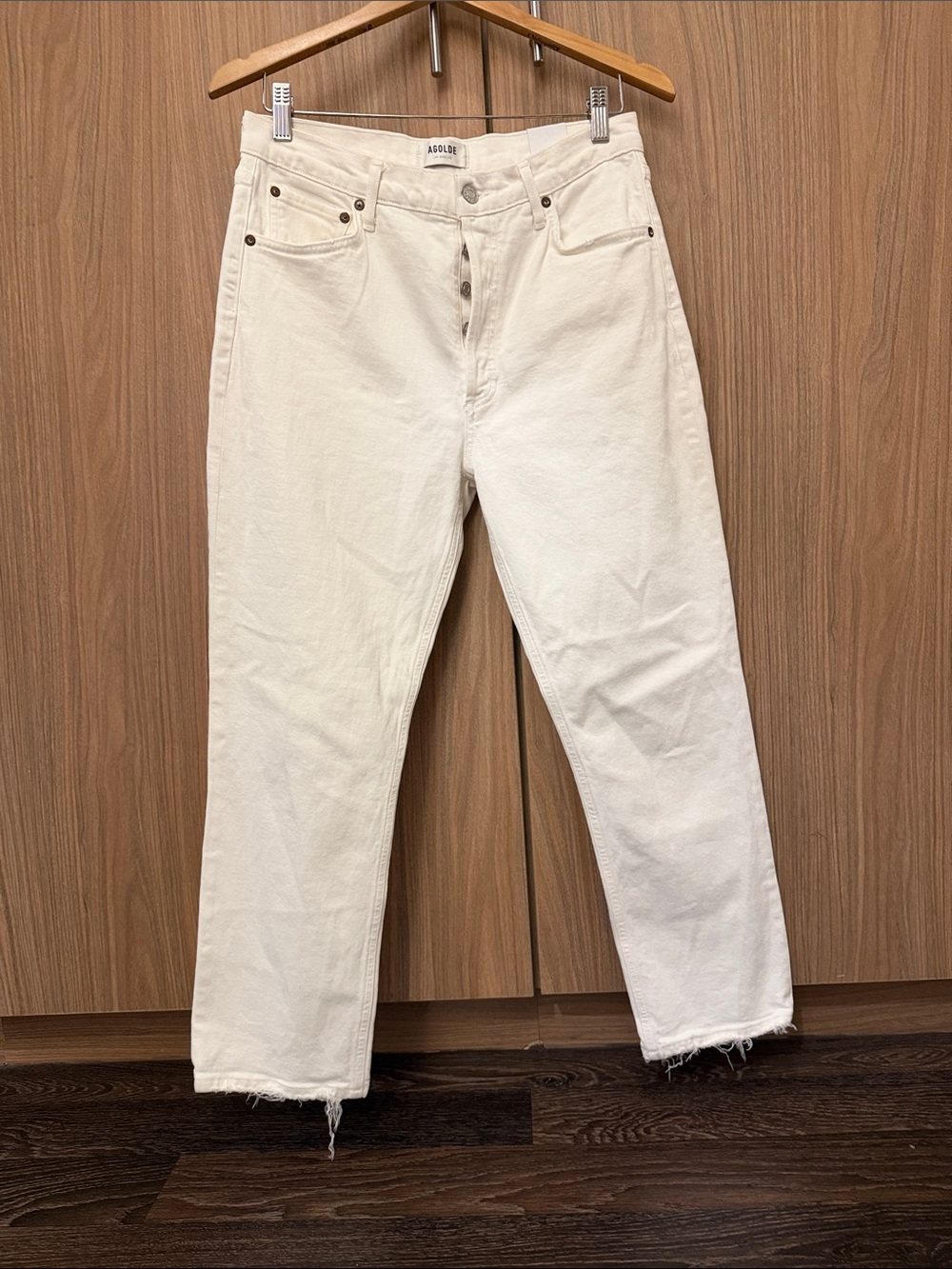 AGOLDE White Button-Fly cropped Riley Straight Jeans for Women size 29